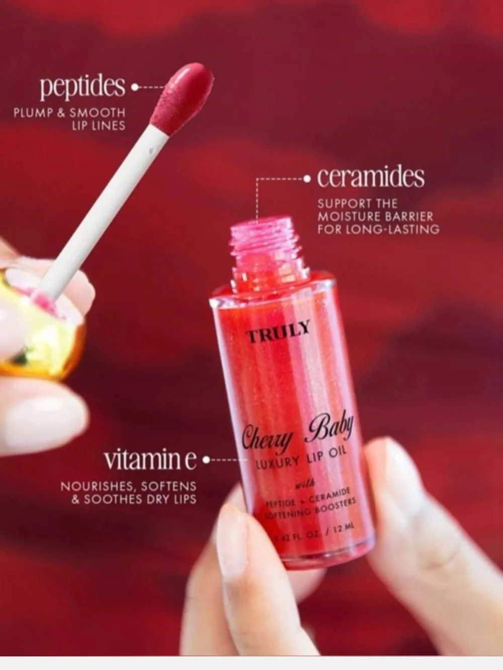TRULY Cherry Baby Luxury Lip Oil - Cherry Red